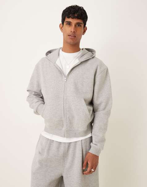 ASOS DESIGN essentials boxy relaxed zip through hoodie in grey marl - view 1