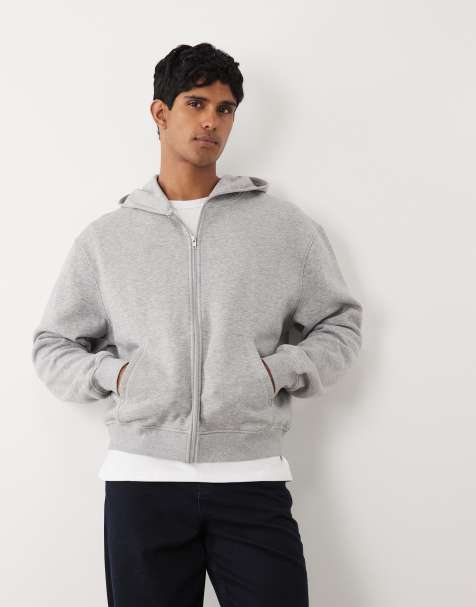 ASOS DESIGN essentials boxy relaxed zip through hoodie in grey marl - view 1