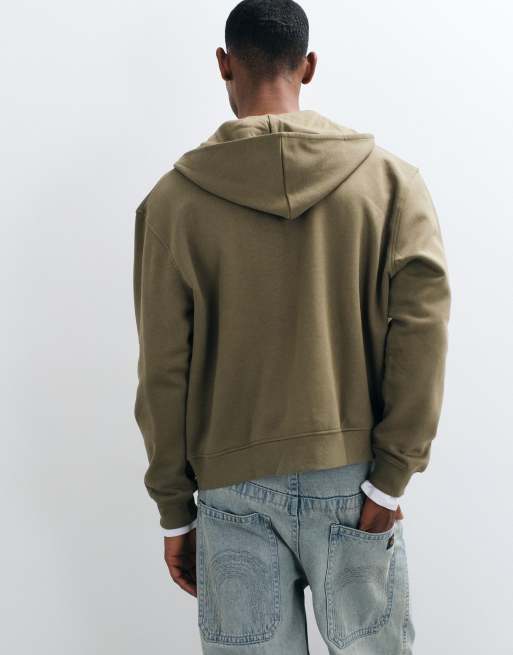 ASOS DESIGN essentials boxy relaxed zip through hoodie in khaki, 3 of 7