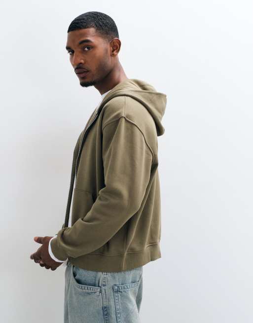 ASOS DESIGN essentials boxy relaxed zip through hoodie in khaki, 5 of 7