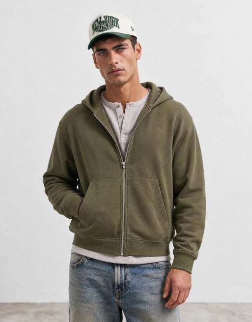ASOS DESIGN essentials boxy relaxed zip through hoodie in khaki, 6 of 7
