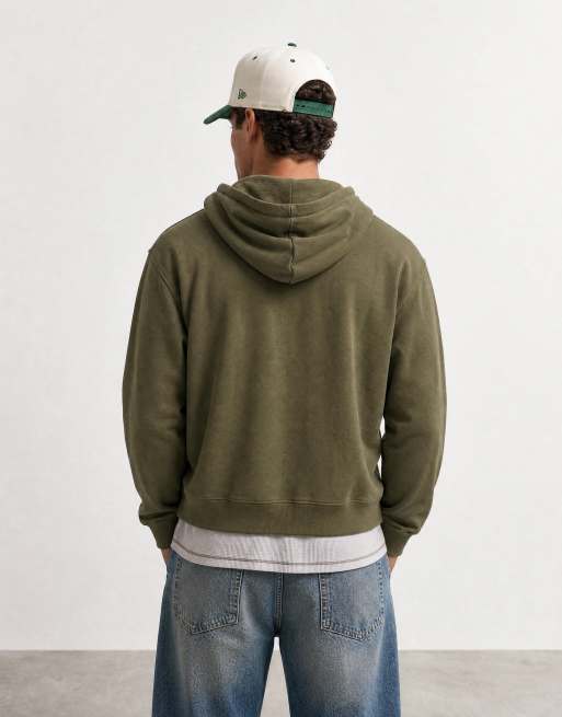 ASOS DESIGN essentials boxy relaxed zip through hoodie in khaki, 7 of 7