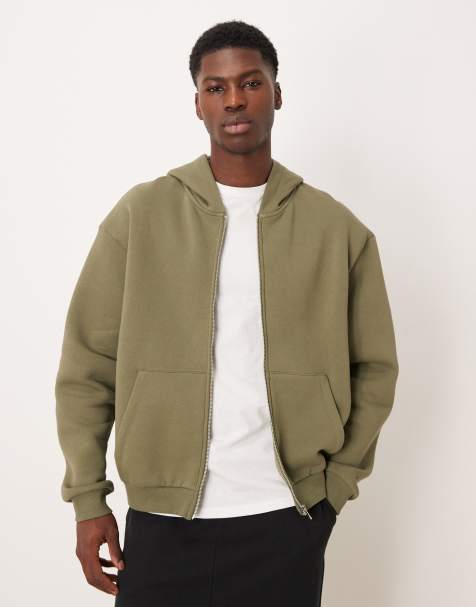ASOS DESIGN essentials boxy relaxed zip up hoodie in dusty olive - view 1
