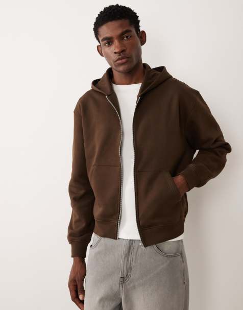 ASOS DESIGN - Essentials - Brun afslappet hættetrøje med lynlås og firkantet pasform - view 1