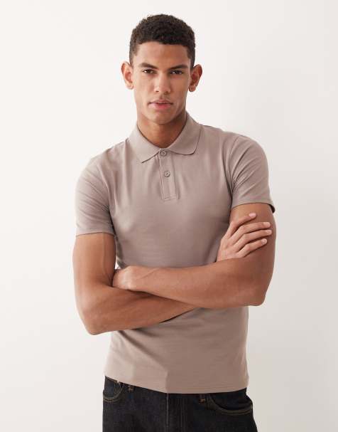 ASOS DESIGN – Essentials – Brun pikétröja i muscle fit - view 1