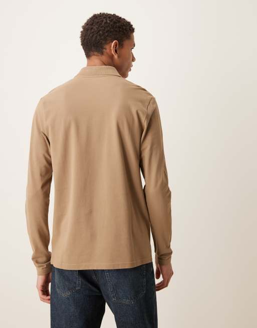 ASOS DESIGN - Essentials - Brun polo med lange ærmer i piqué i regular fit, 3 af 5