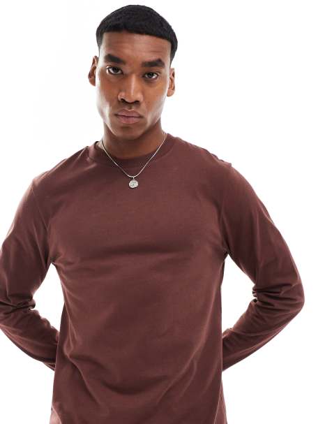 ASOS DESIGN - Essentials - Brun T-shirt med rund hals og lange ærmer - view 1