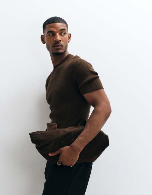 ASOS DESIGN - Essentials - Brun tætsiddende overdel i fin ribstrik med rund hals, 3 af 5