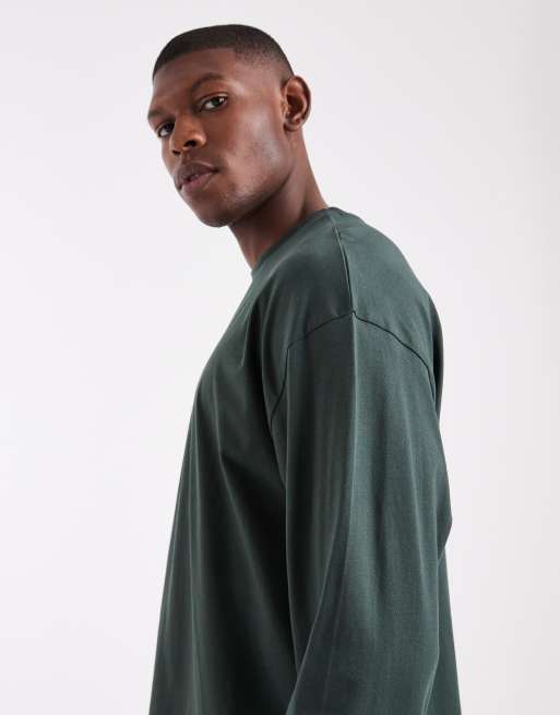 ASOS DESIGN – Essentials – Ciemnozielony T-shirt oversize z długimi rękawami, 4 z 5