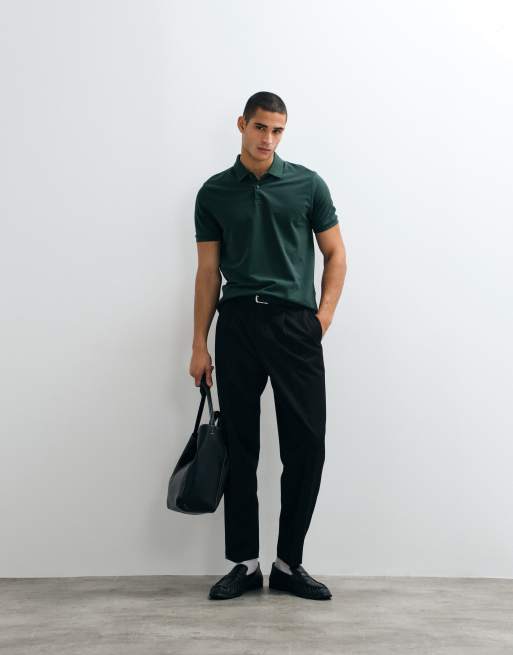 ASOS DESIGN - Essentials - Confezione da 2 polo vestibilità classica in piqué verde scuro e nero, 5 di 5