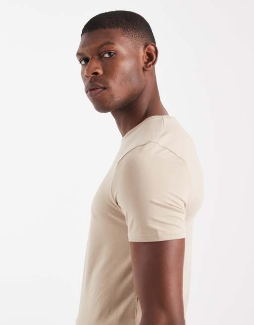 ASOS DESIGN - Essentials - Confezione da 2 T-shirt attillate verde scuro e tonalità neutra, 4 di 5