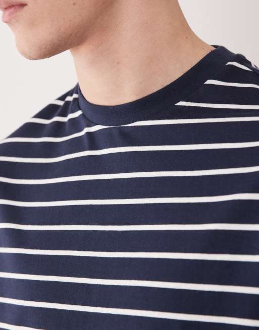 ASOS DESIGN - Essentials - Confezione da 2 t-shirt vestibilità classica bianca e blu navy a righe, 5 di 5