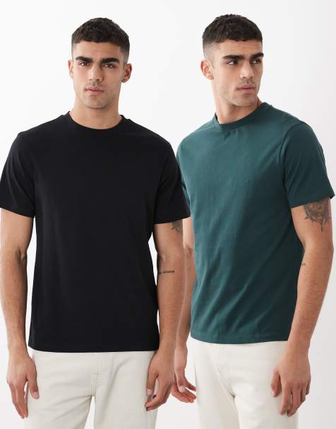ASOS DESIGN - Essentials - Confezione di 2 magliette regular fit nero e verde scuro - view 1
