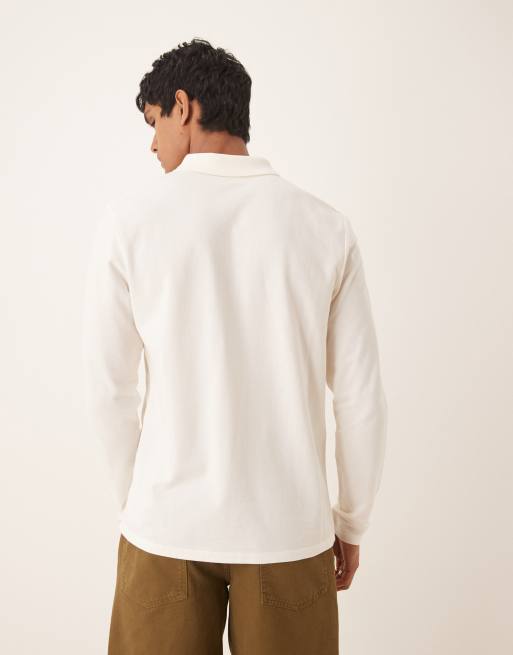 ASOS DESIGN - Essentials - Cremehvid polo med lange ærmer i piqué i regular fit, 4 af 4