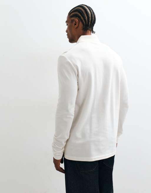 ASOS DESIGN - Essentials - Cremehvid polo med lange ærmer i piqué i regular fit, 5 af 5