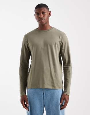 Asos Design Essentials Crew Neck Long Sleeve T-shirt In Green