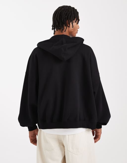 ASOS DESIGN essentials extreme oversized zip through hoodie in black , 3 of 5