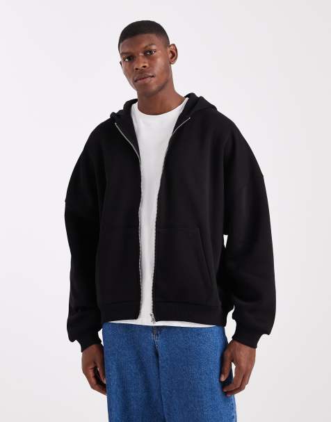 ASOS DESIGN essentials extreme oversized zip through hoodie in black - view 1