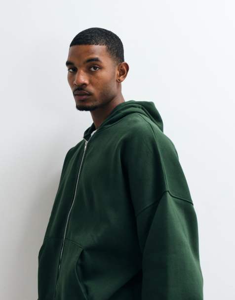 ASOS DESIGN essentials extreme oversized zip through hoodie in green - view 1