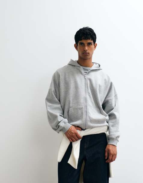 ASOS DESIGN essentials extreme oversized zip through hoodie in grey marl - view 1