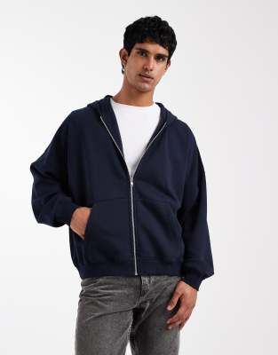 Asos Design Essentials Extreme Oversized Zip Up Hoodie In Blue