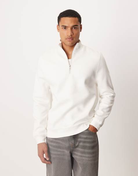 ASOS DESIGN - Essentials - Felpa bianco sporco con zip corta - view 1