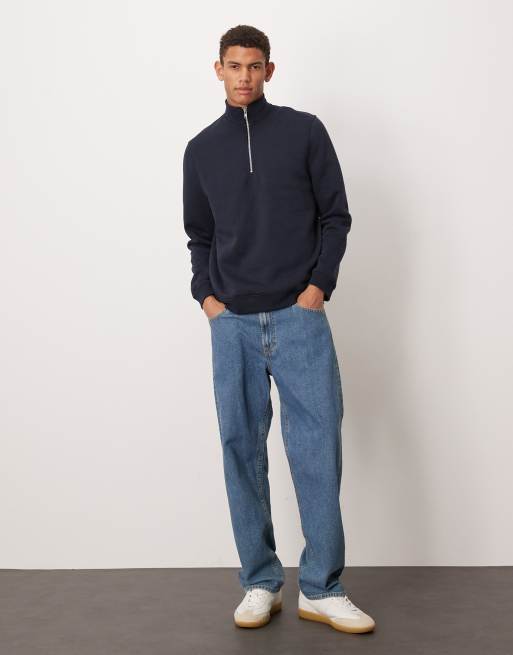 ASOS DESIGN - Essentials - Felpa blu navy con zip corta , 2 di 5
