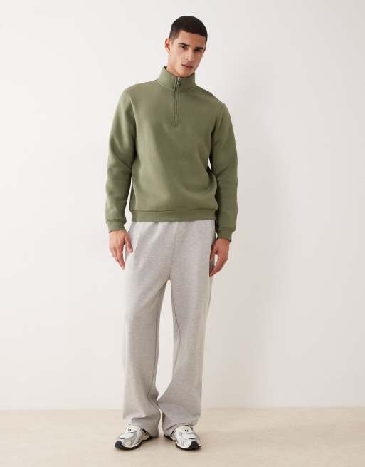 ASOS DESIGN - Essentials - Felpa color oliva polvere con zip corta, 2 di 5