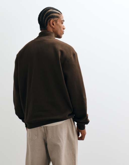 ASOS DESIGN - Essentials - Felpa comoda marrone con zip corta, 4 di 5
