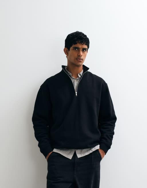 ASOS DESIGN - Essentials - Felpa comoda nera con zip corta, 3 di 5