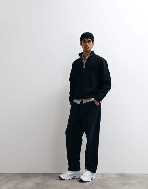 ASOS DESIGN - Essentials - Felpa comoda nera con zip corta, 4 di 5