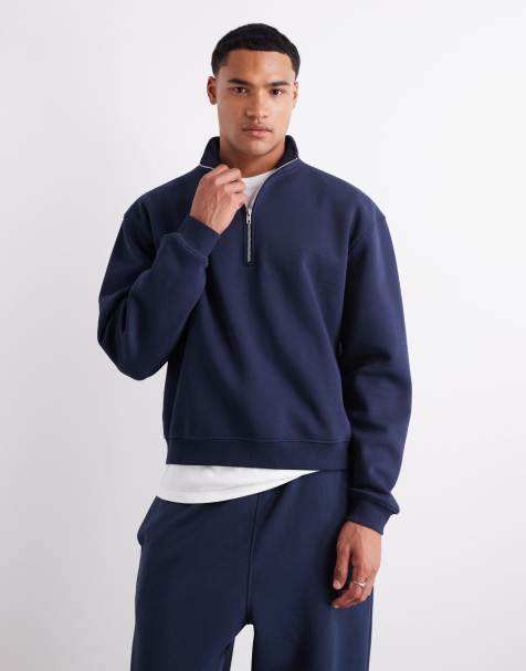 ASOS DESIGN - Essentials - Felpa comoda squadrata blu navy con zip corta - view 1