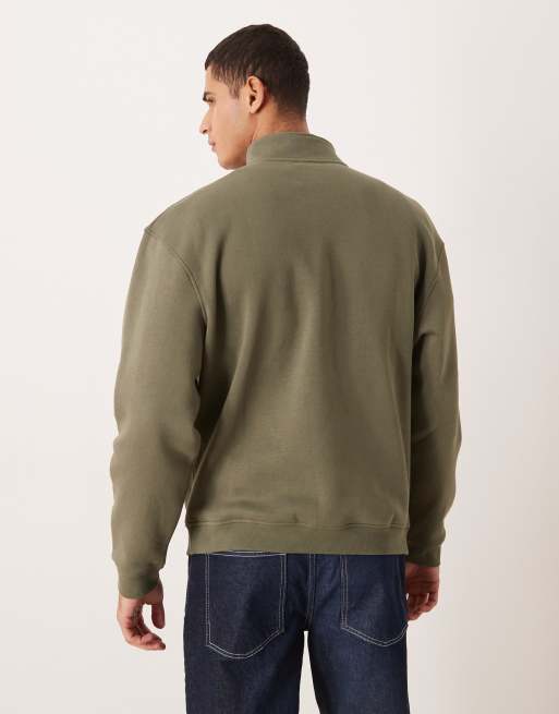 ASOS DESIGN - Essentials - Felpa comoda verde con zip corta , 3 di 5