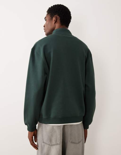 ASOS DESIGN - Essentials - Felpa comoda verde scuro con zip corta, 2 di 5