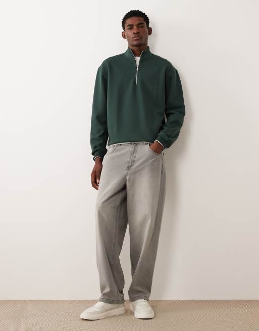 ASOS DESIGN - Essentials - Felpa comoda verde scuro con zip corta, 3 di 5