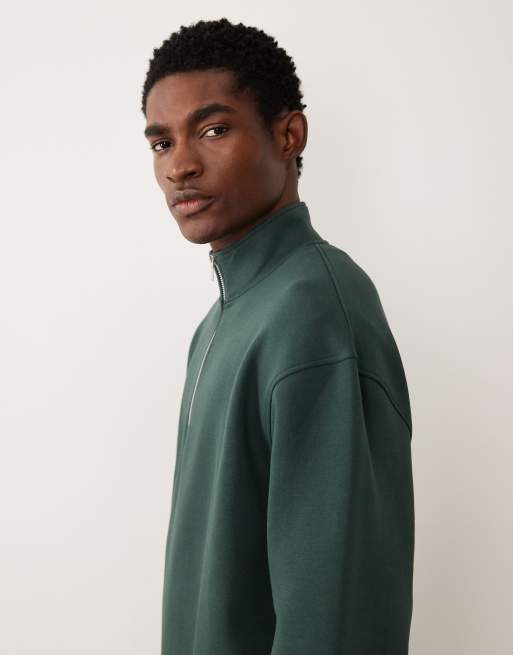 ASOS DESIGN - Essentials - Felpa comoda verde scuro con zip corta, 4 di 5