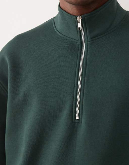 ASOS DESIGN - Essentials - Felpa comoda verde scuro con zip corta, 5 di 5