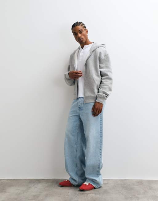 ASOS DESIGN essentials felpa con cappuccio ampia con zip intera grigia, 2 di 5