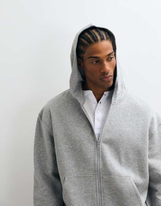 ASOS DESIGN essentials felpa con cappuccio ampia con zip intera grigia, 3 di 5
