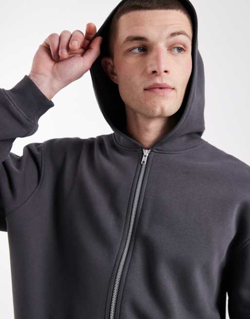 ASOS DESIGN - Essentials - Felpa con cappuccio antracite comoda con zip, 5 di 5