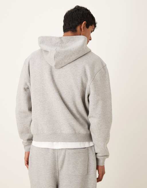 ASOS DESIGN - Essentials - Felpa con cappuccio comoda squadrata grigio mélange con zip, 3 di 5
