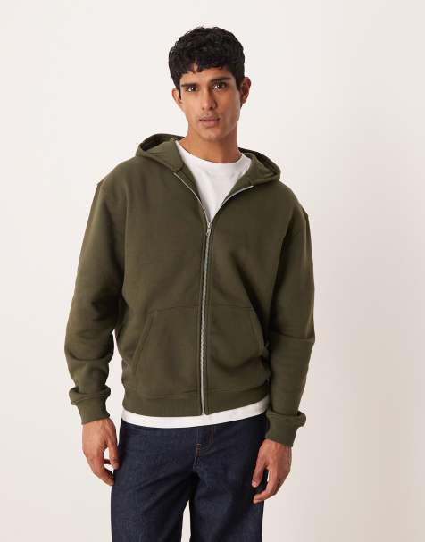 ASOS DESIGN - Essentials - Felpa con cappuccio comoda verde con zip - view 1