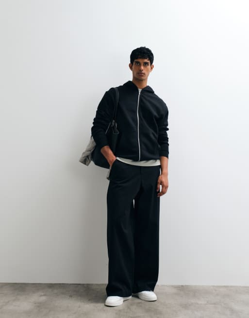 ASOS DESIGN - Essentials - Felpa con cappuccio nera comoda con zip, 3 di 5