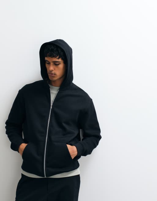 ASOS DESIGN - Essentials - Felpa con cappuccio nera comoda con zip, 4 di 5
