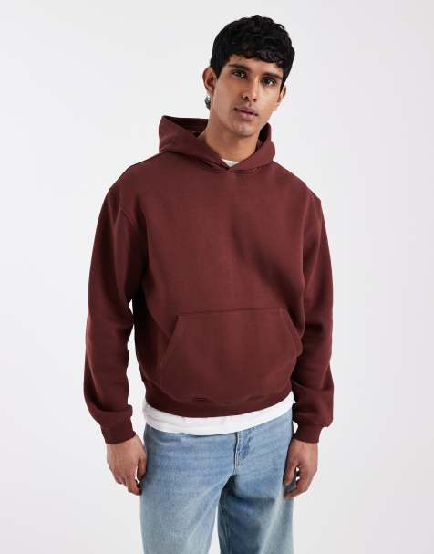 ASOS DESIGN - Essentials - Felpa con cappuccio squadrata comoda marrone scuro - view 1