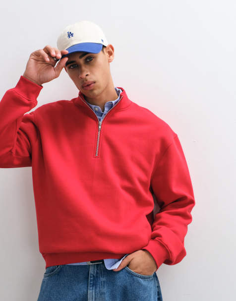 ASOS DESIGN essentials felpa oversize con zip corta rossa - view 1