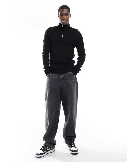 ASOS DESIGN - Essentials - Gebreide muscle fit trui met 1/2 rits in zwart, 4 van 4