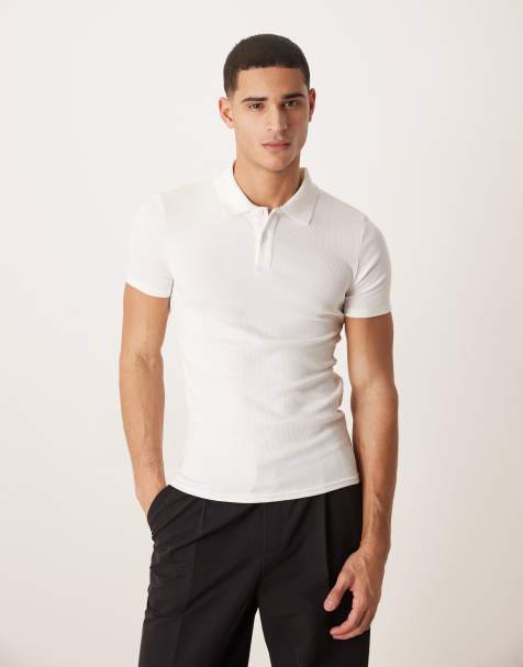 ASOS DESIGN - Essentials- Geribbelde muscle fit polo in wit - view 1