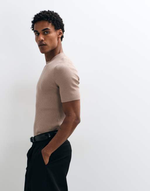 ASOS DESIGN - Essentials - Gråbrun tætsiddende overdel i fin ribstrik med rund hals, 3 af 5