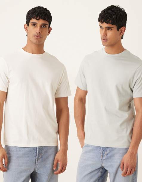 ASOS DESIGN – Essentials – Gräddvit och ljusgrön t-shirt i regular fit, 2-pack - view 1